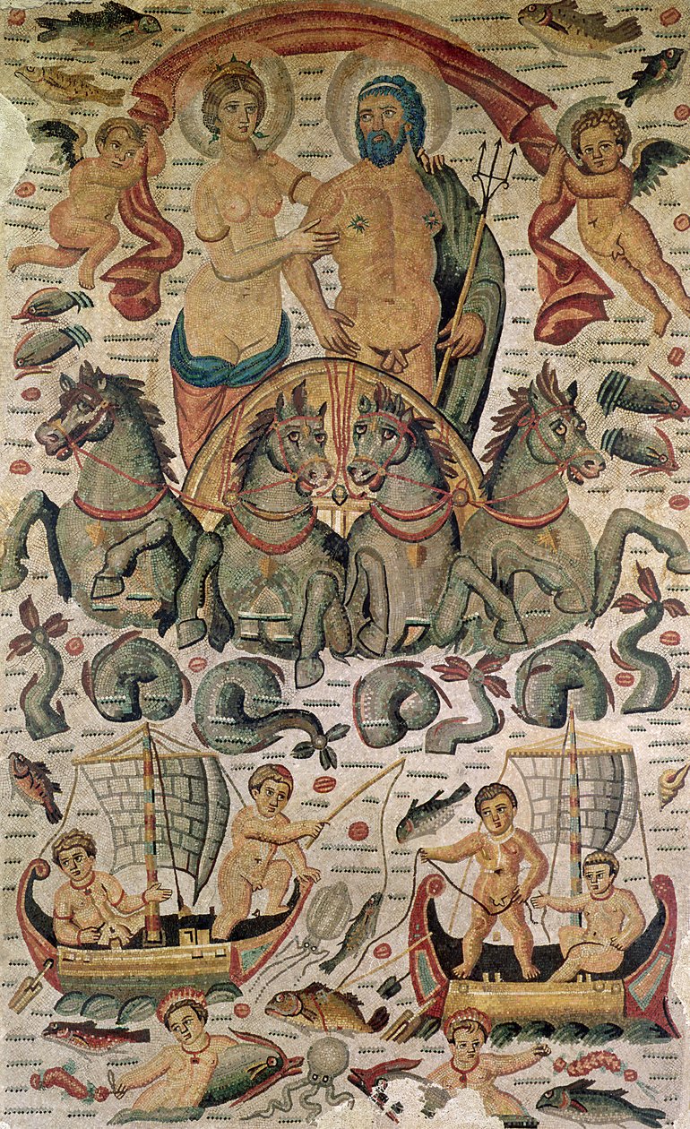 Der Triumph von Neptun und Amphitrite, Fragment eines Mosaikbodens aus Konstantin, Algerien von Roman