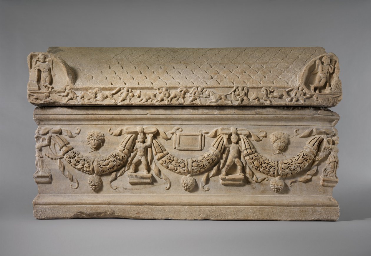 Marmorsarkophag mit Girlanden, ca. 200-225 n. Chr. von Roman