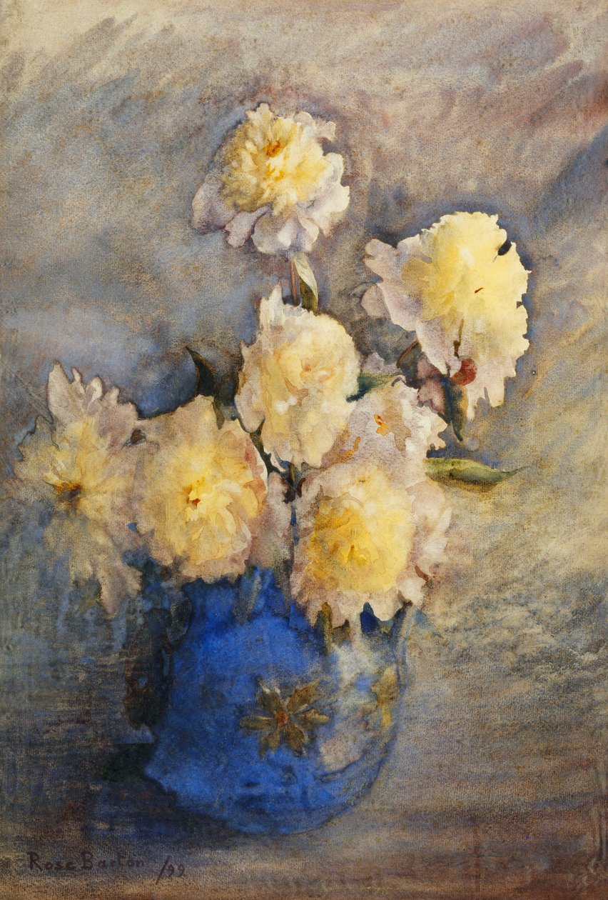 Pfingstrosen in einer blauen Vase von Rose Maynard Barton