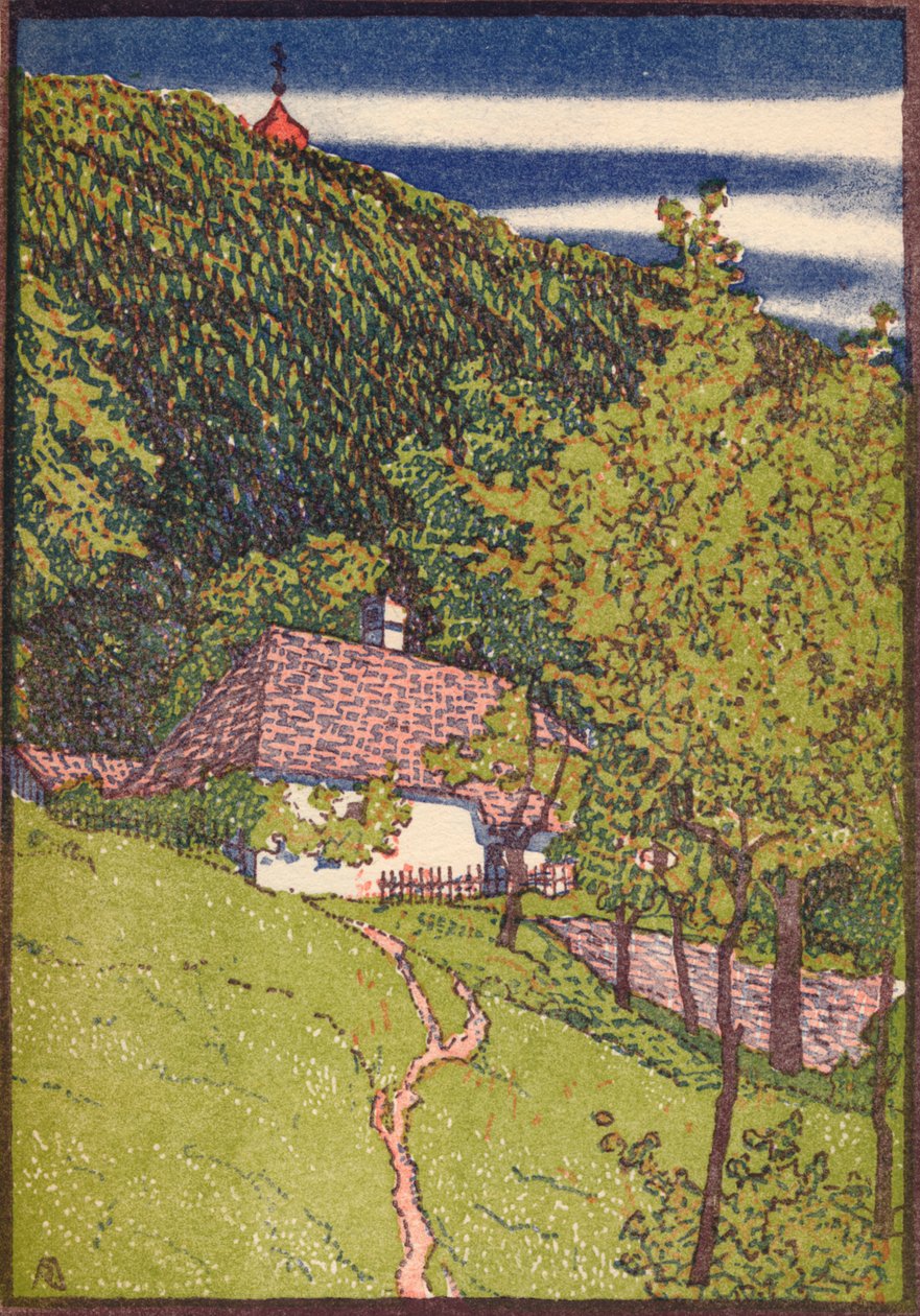 Eine kolorierte Holzgravur, ca. 1910 von Rudolf Junk