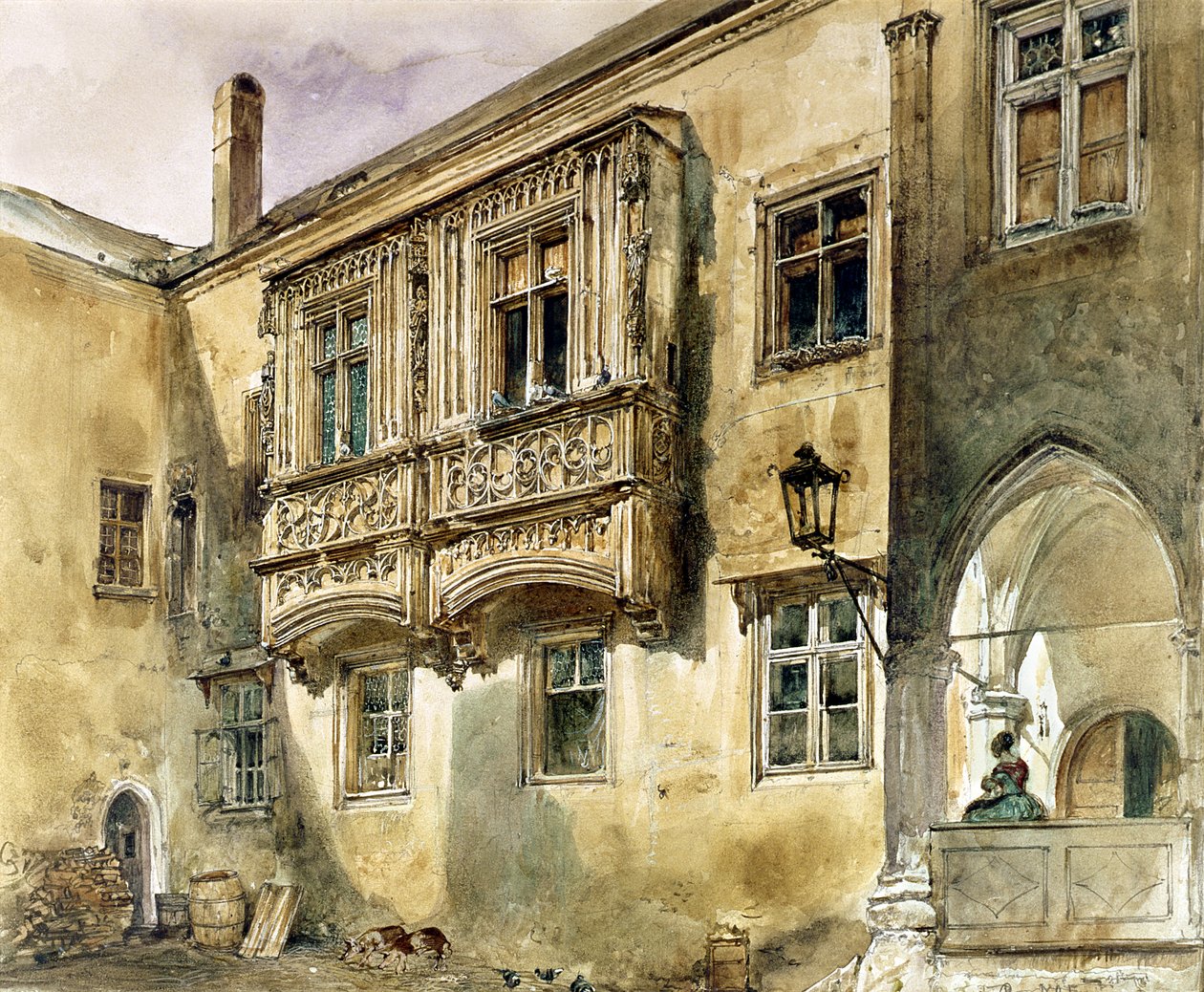 Gotischer Balkon im Innenhof des Stifts Klosterneuburg, ca. 1840 von Rudolf von Alt