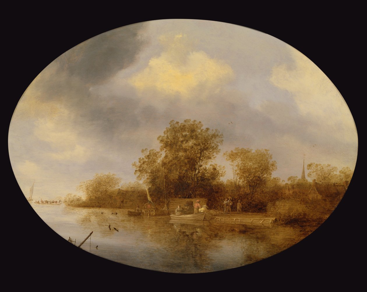 Flusslandschaft mit Männern, die Hummerkörbe entladen von Salomon van Ruisdael or Ruysdael
