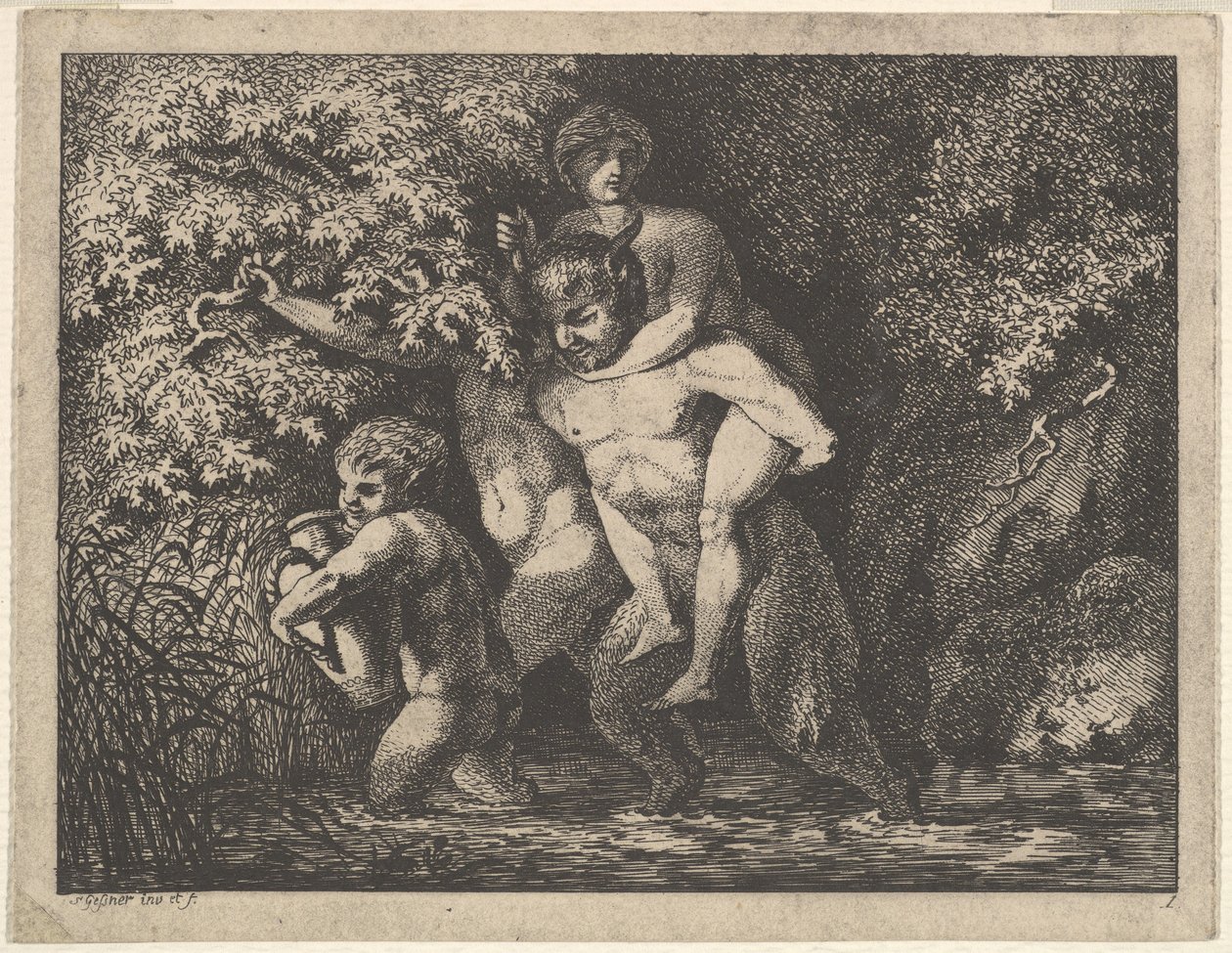 Satyrfamilie, unterwegs, 18. Jahrhundert von Salomon Gessner