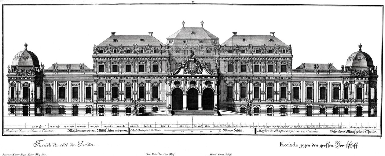 Aufriss der Ehrenhoffassade von Salomon Kleiner