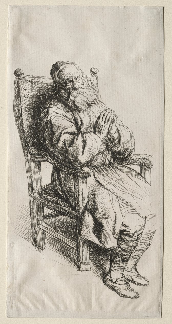 Ein alter Mann im Stuhl, betend von Salomon Koninck