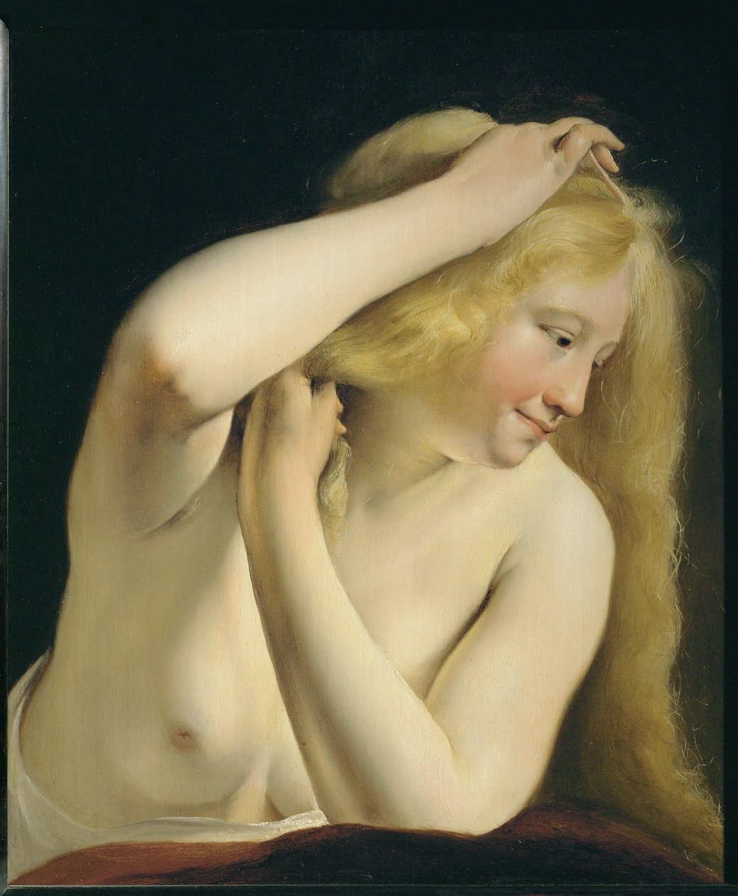 Junge Frau kämmt ihr Haar von Salomon de Bray