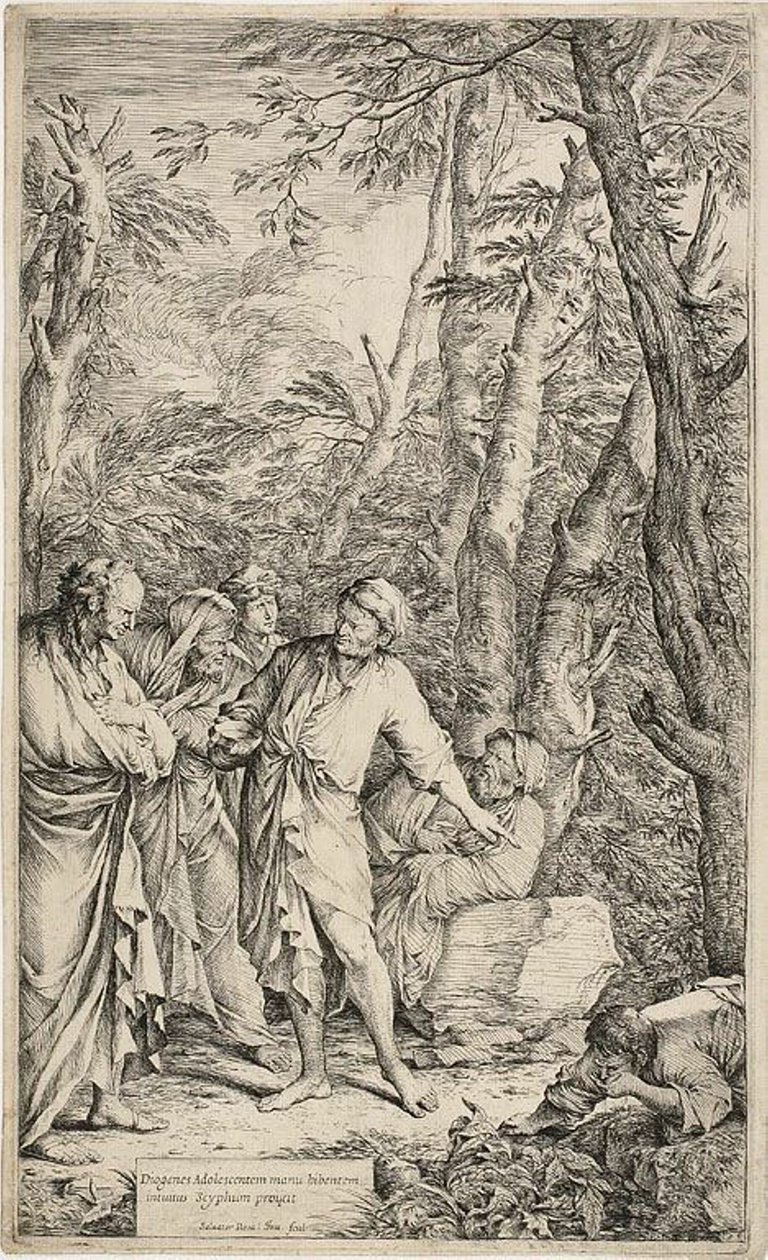 Diogenes wirft seine Schale weg von Salvator Rosa