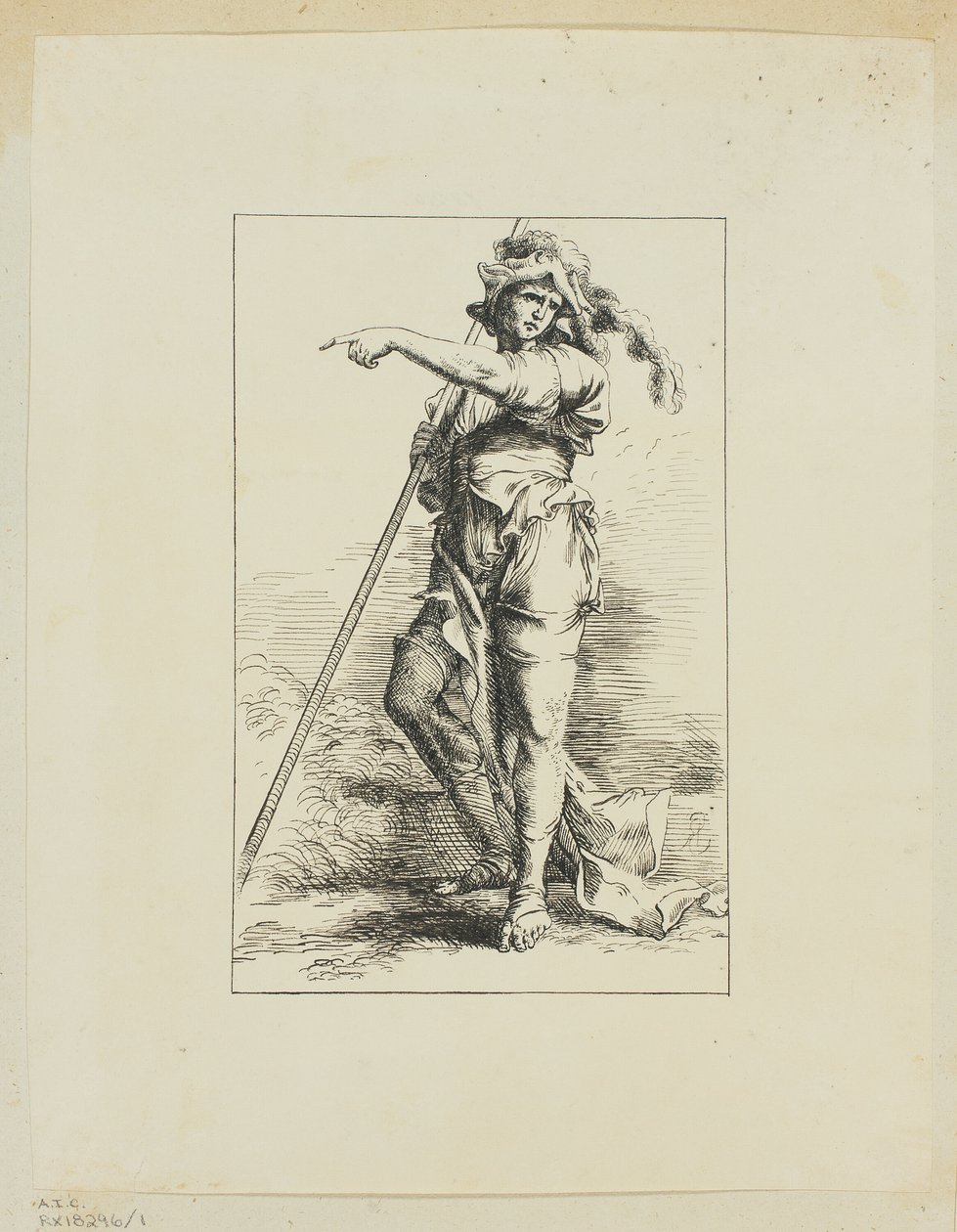 Figur mit Stab, die zeigt von Salvator Rosa