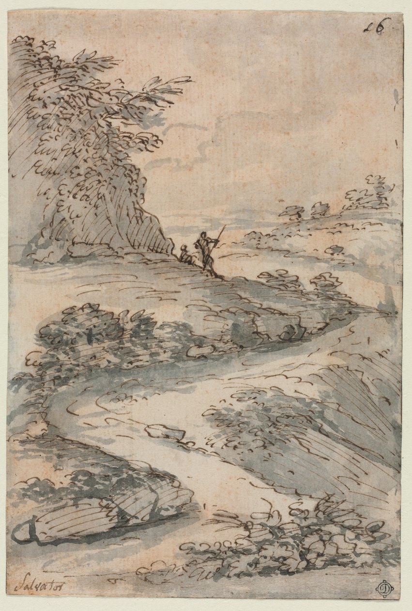 Figuren auf einer kurvenreichen Straße, Mitte 1600er von Salvator Rosa