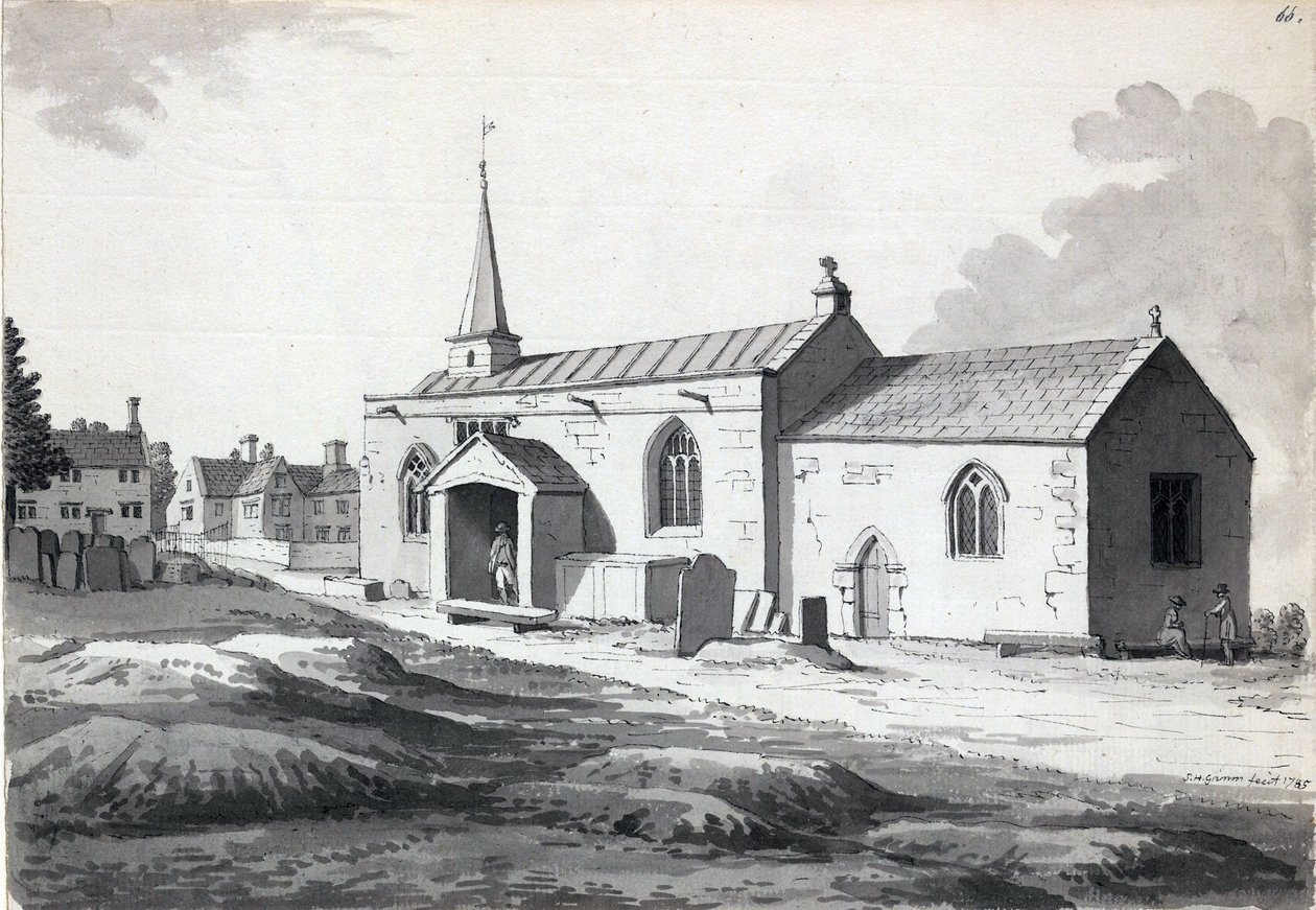 Whittington Kirche bei Chesterfield von Samuel Hieronymous Grimm