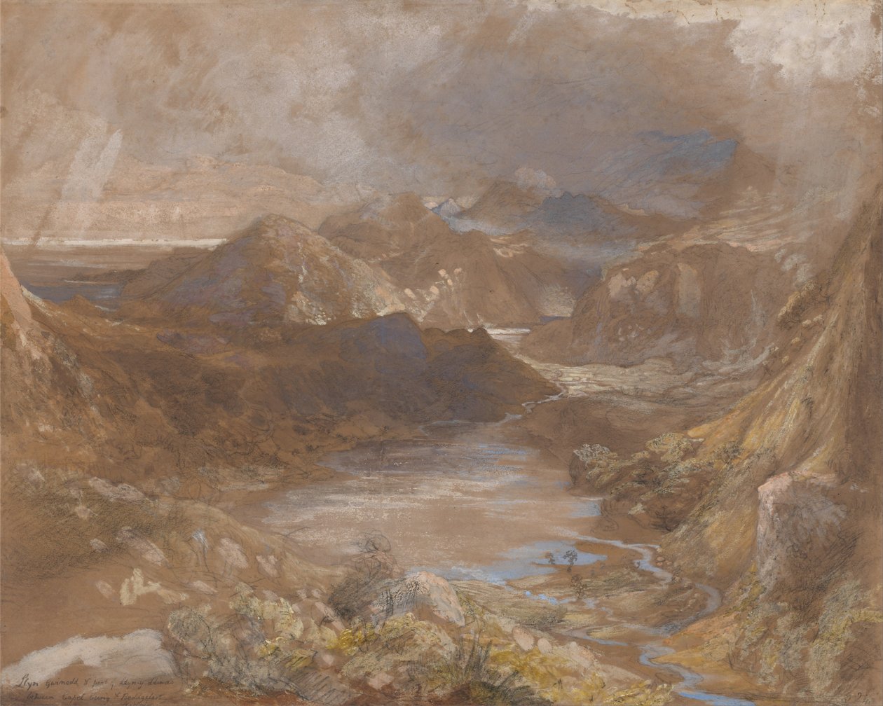 Llwyngwynedd und Teil von Llyn-y-ddina zwischen Capel Curig und Beddegelert, Nordwales von Samuel Palmer