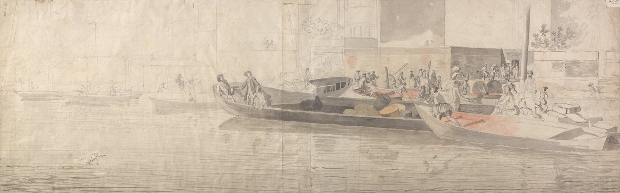 Figuren und Boote auf der Themse von Samuel Scott