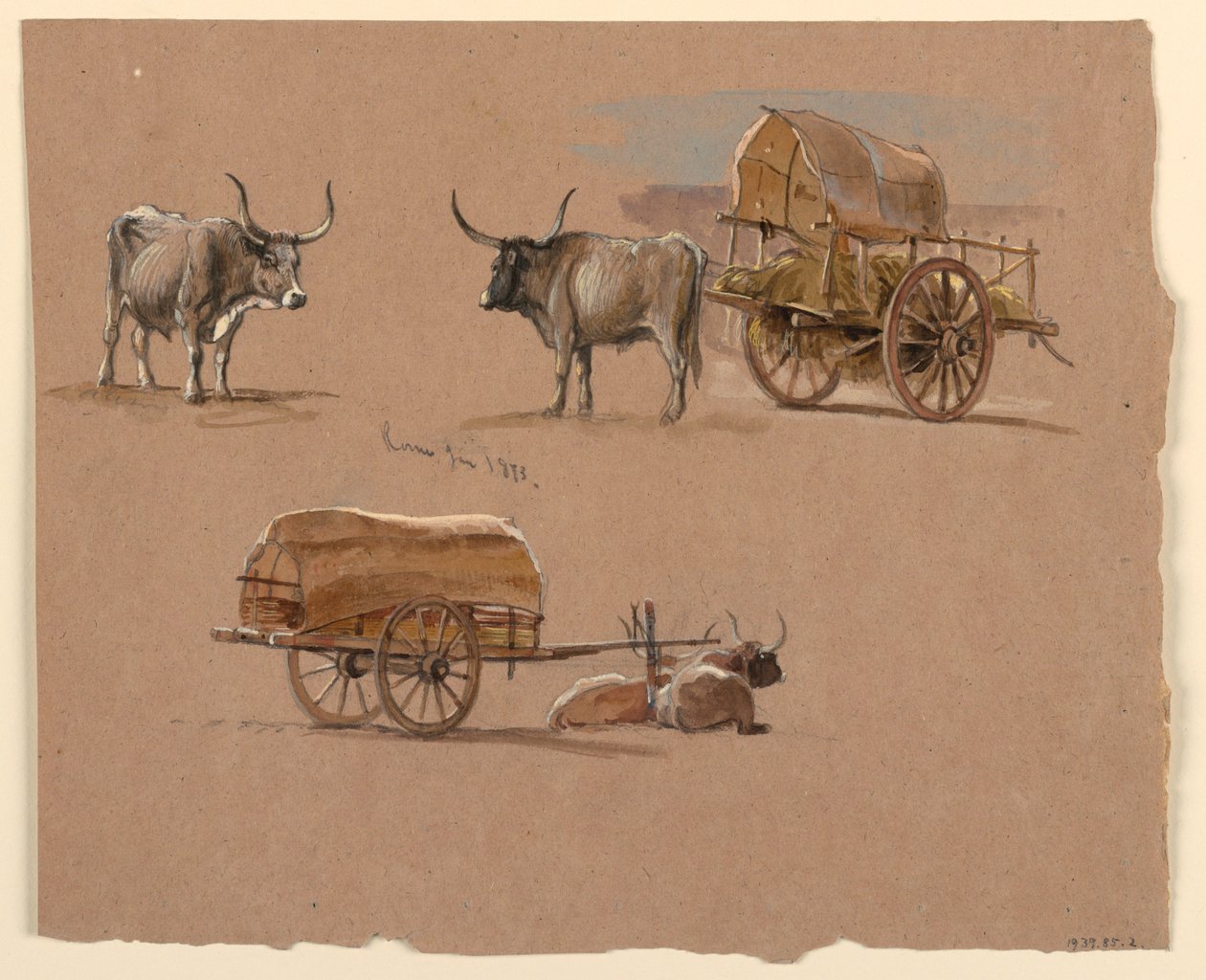 Zeichnung, Ochsenkarren, Rom, Italien, Januar 1873 von Samuel Colman