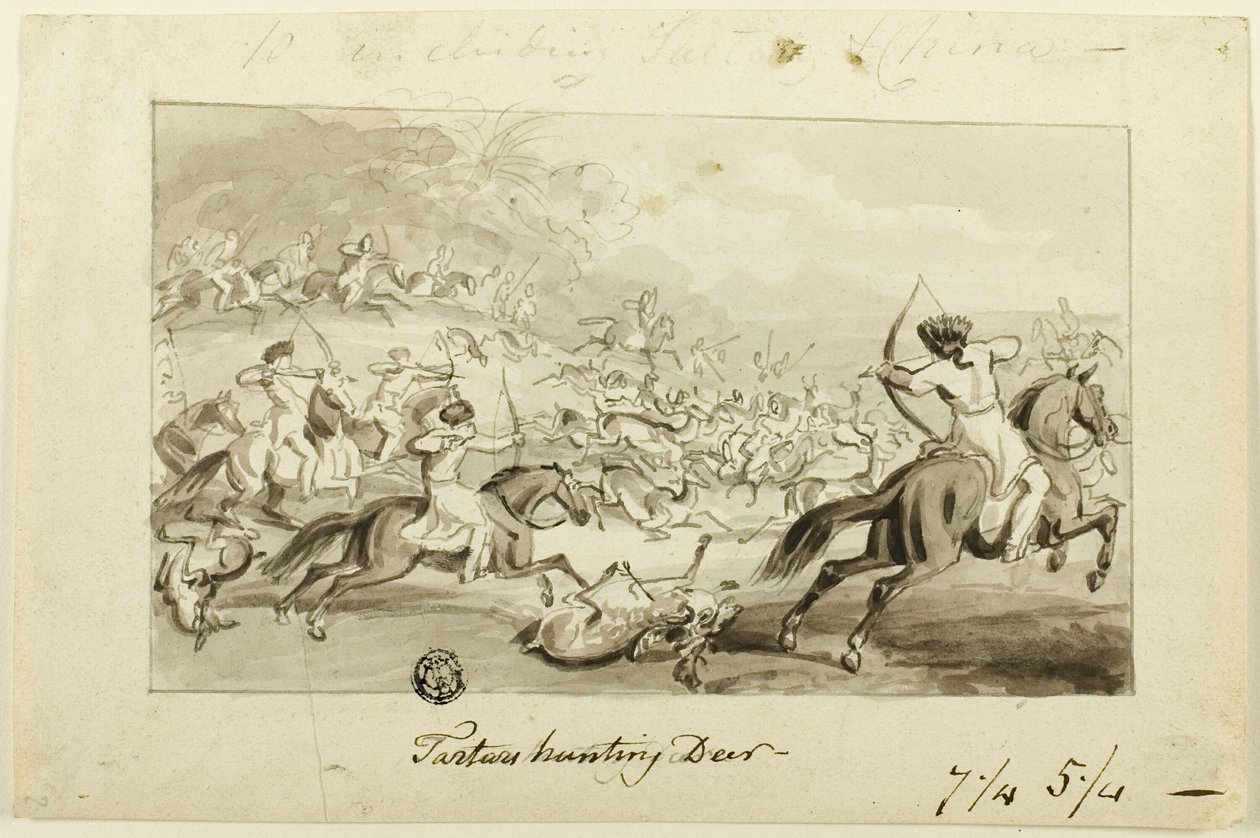 Tataren jagen Hirsche (recto); Muschel (verso) von Samuel Howett