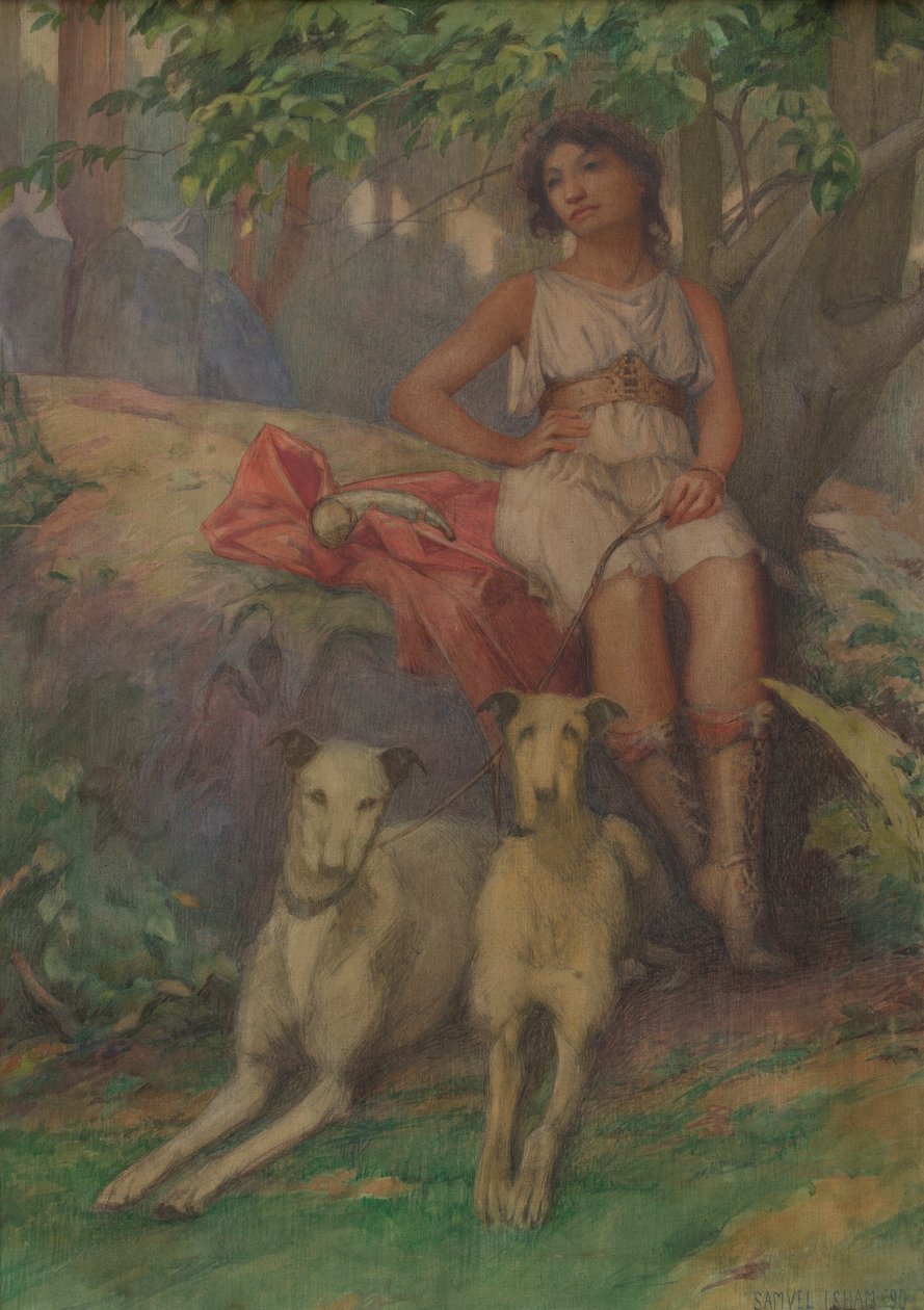 Figur mit zwei Hunden von Samuel Isham