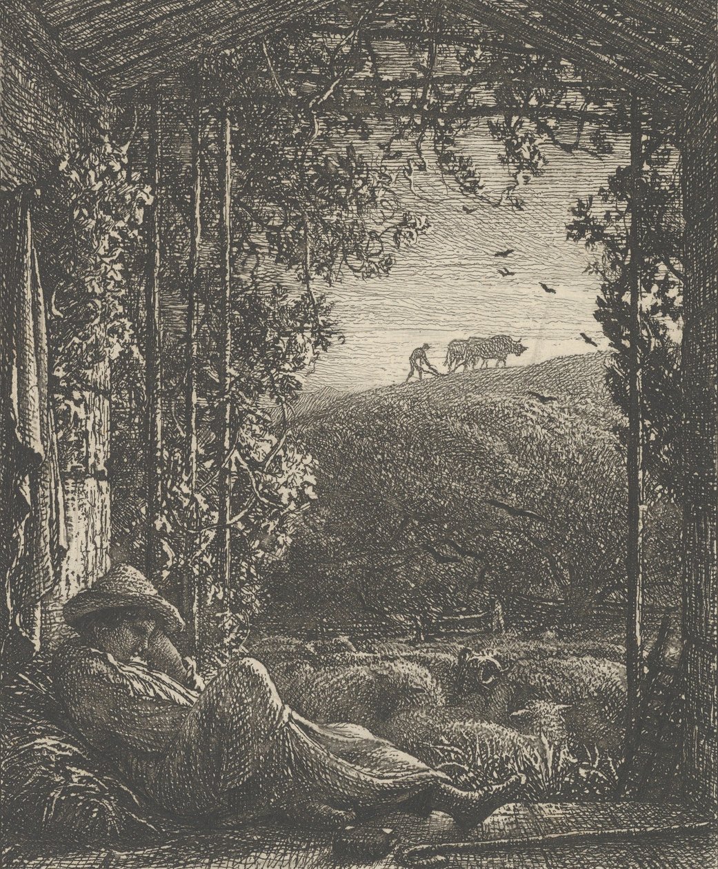 Der schlafende Hirte, früher Morgen, 1857 von Samuel Palmer