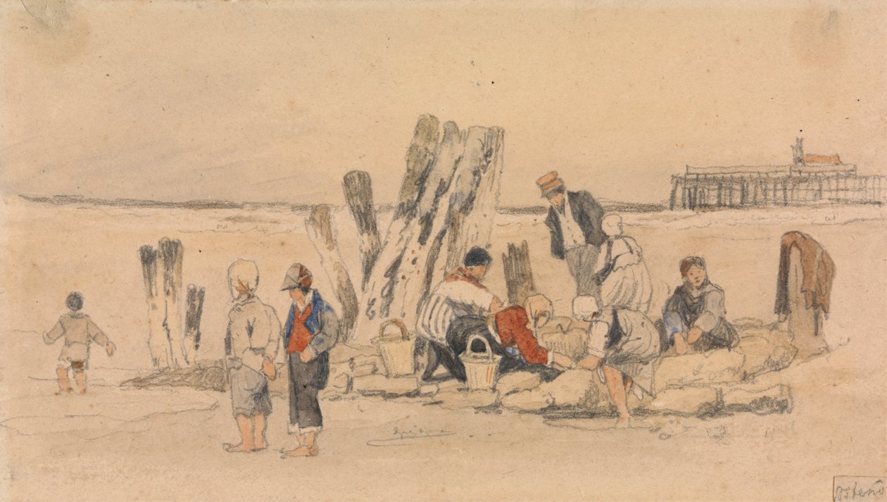 Fischerleute am Strand, Ostende von Samuel Prout