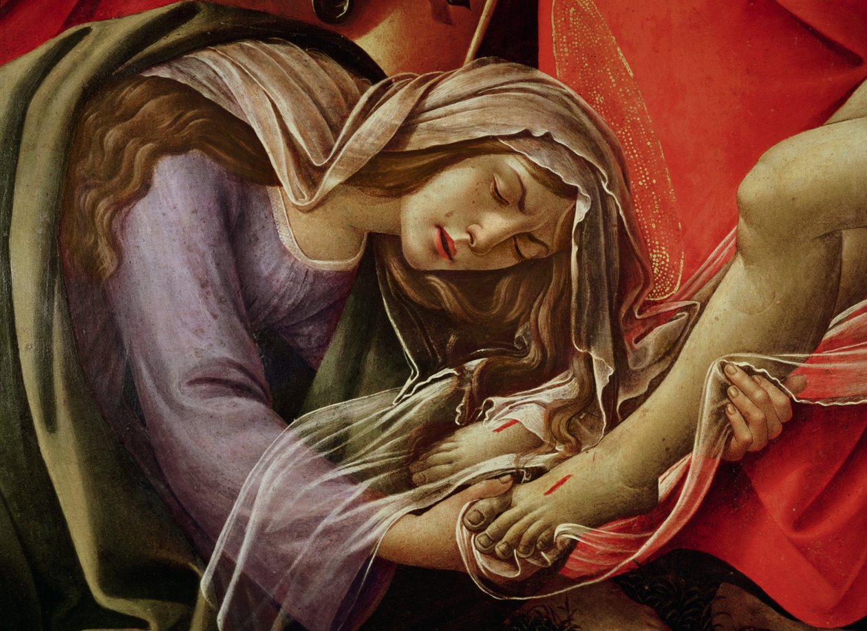Die Beweinung Christi, Detail von Maria Magdalena und den Füßen Christi, um 1490 von Sandro Botticelli