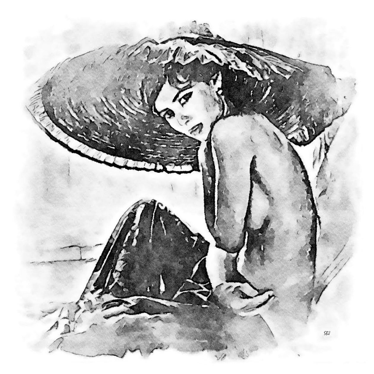 Frau mit großem Hut von SaskiaBJ