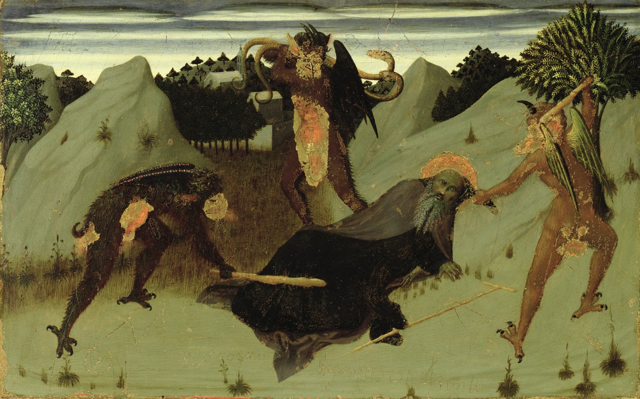 St. Antonius von Teufeln geschlagen, Tafel vom Altarbild der Eucharistie, 1423-26 von Stefano Sassetta