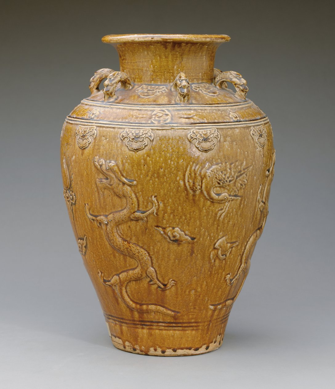 Große amberbraune glasierte Martaban-Vase von School Burmese