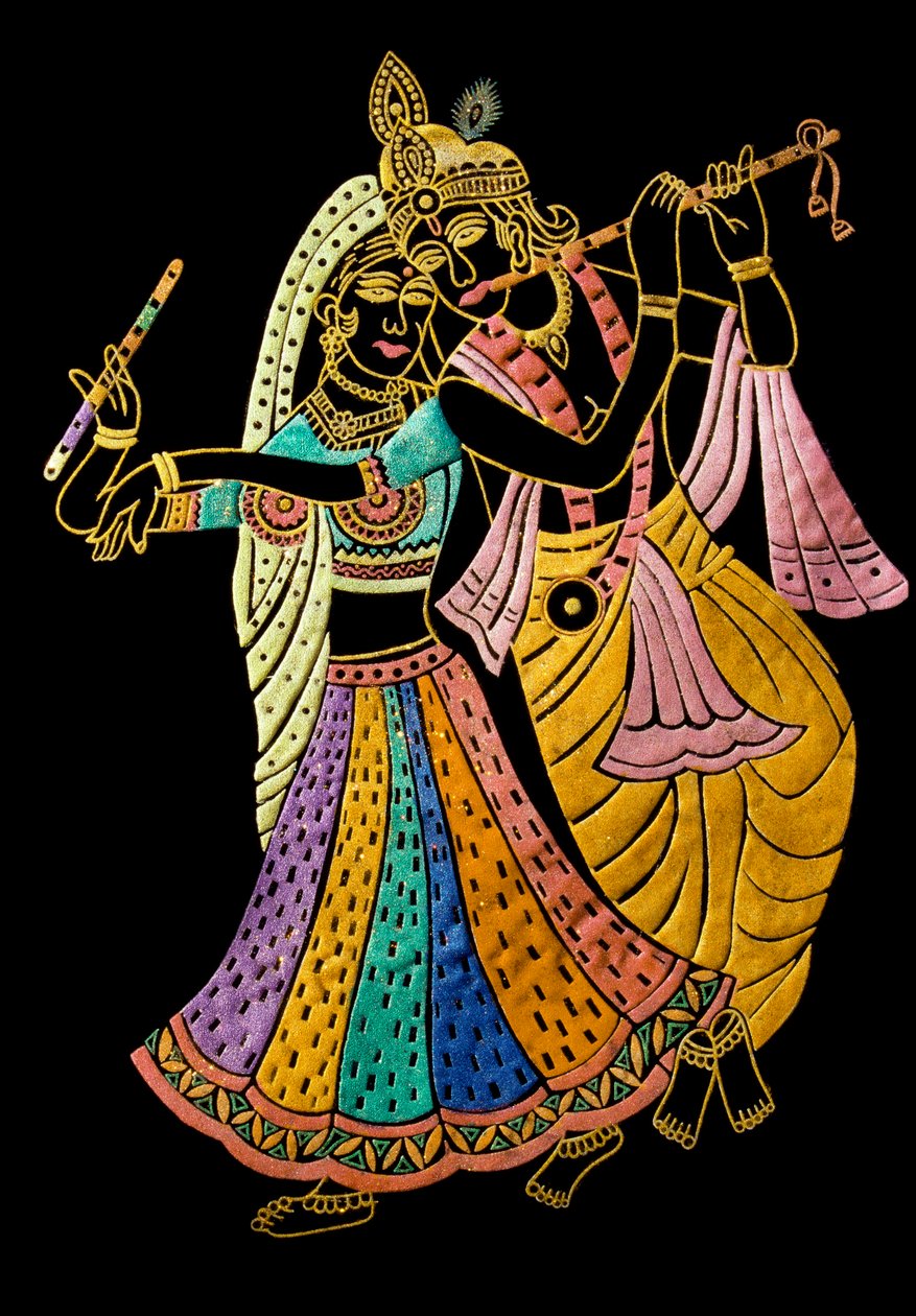 Radha Krishna Miniaturmalerei auf Samt von School Indian