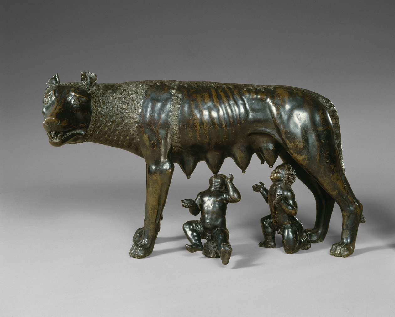 Die kapitolinische Wölfin säugt Romulus und Remus von School Italian