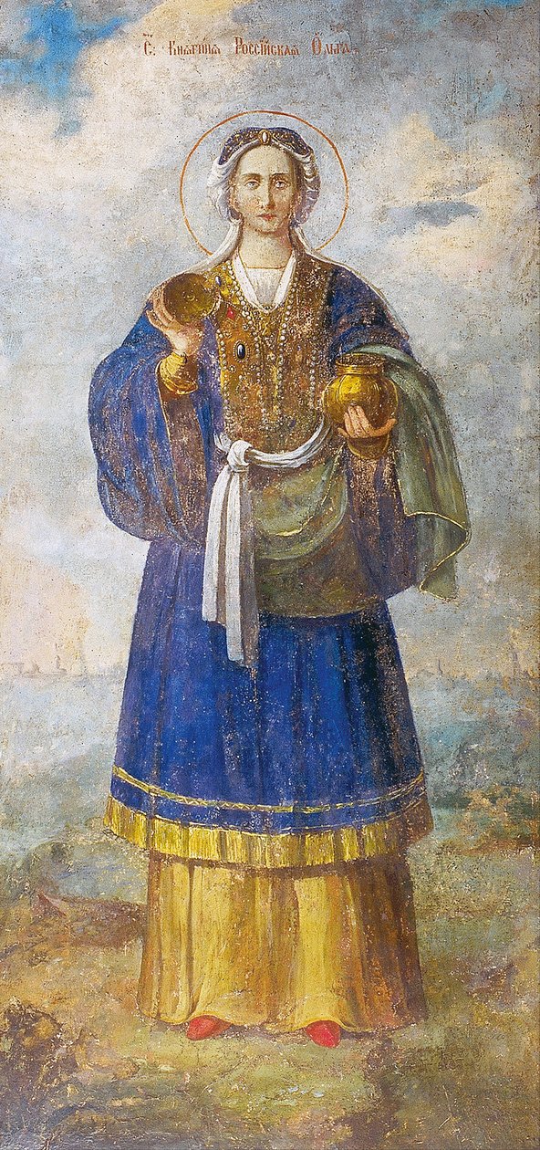 Heilige Olga, Prinzessin von Kiew, ca. 1700 (Fresko) von School Russian