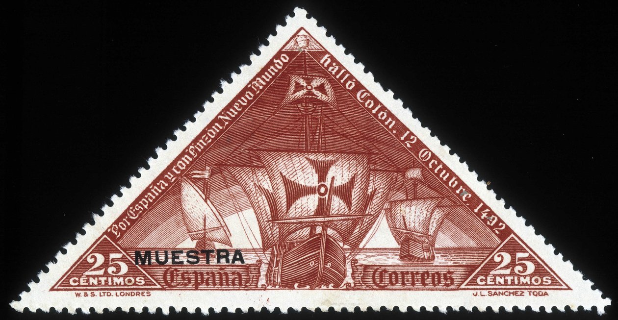 Spanische Briefmarke auf den Karavellen von Christoph Kolumbus von School Spanish