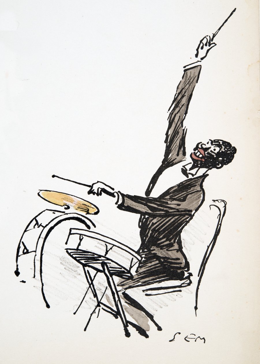 Der Schlagzeuger, aus White Bottoms, veröffentlicht 1927 (Farbholzschnitt) von Sem