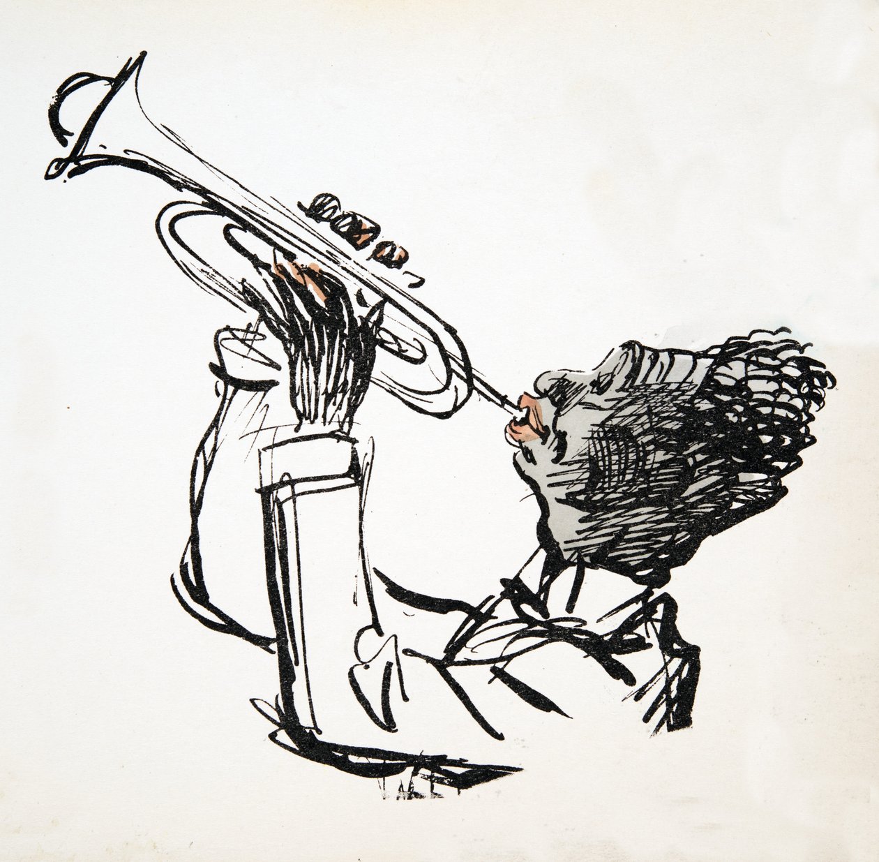 Trompetenspieler, aus White Bottoms, veröffentlicht 1927 (Farbholzschnitt) von Sem