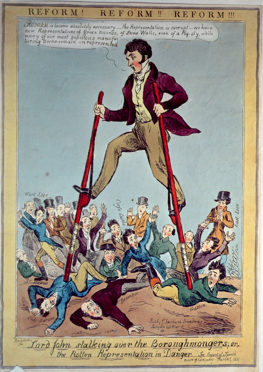Lord John Stalking über die Boroughmongers, oder Die faule Repräsentation in Gefahr, veröffentlicht von J. Fairburn, 1831 von Sharpshooter