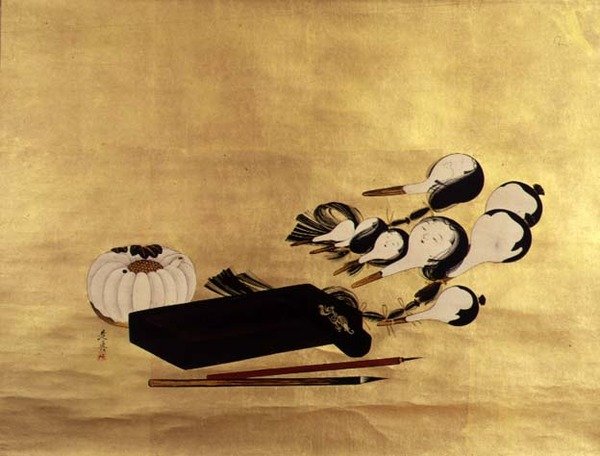 Inro, Pinsel und Puppenköpfe, japanisch von Shibata Zeshin
