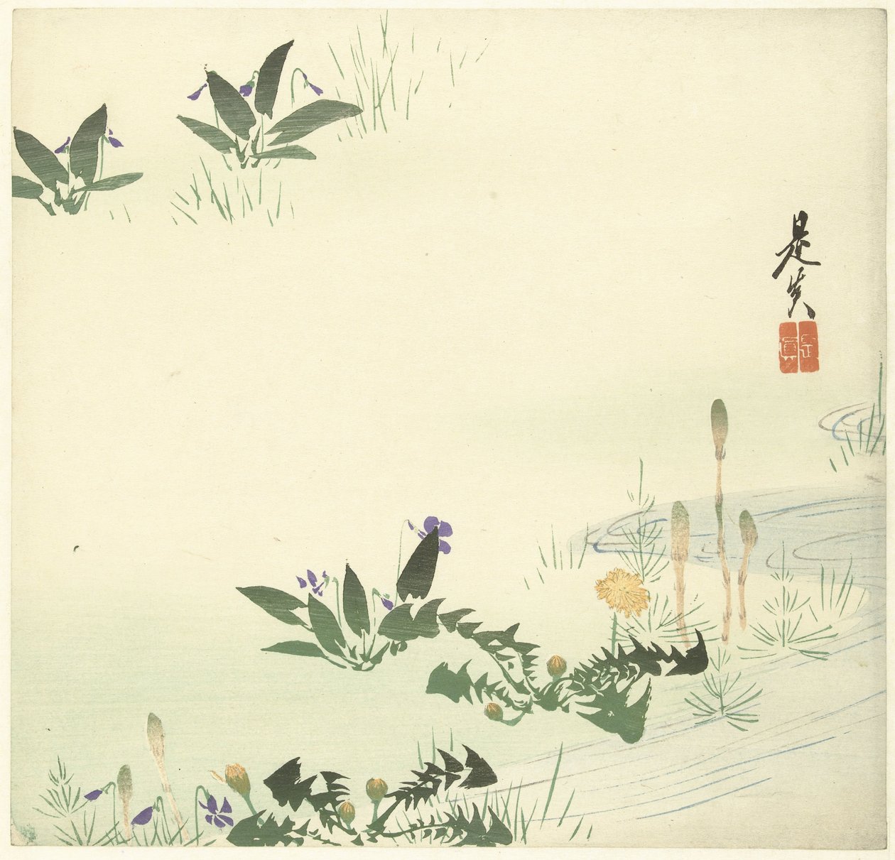 Frühlingsblumen an einem Bach von Shibata Zeshin