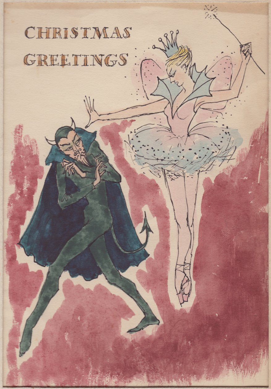 Teufel und Fee, Weihnachtskarte, 1952 von Shirley Markham