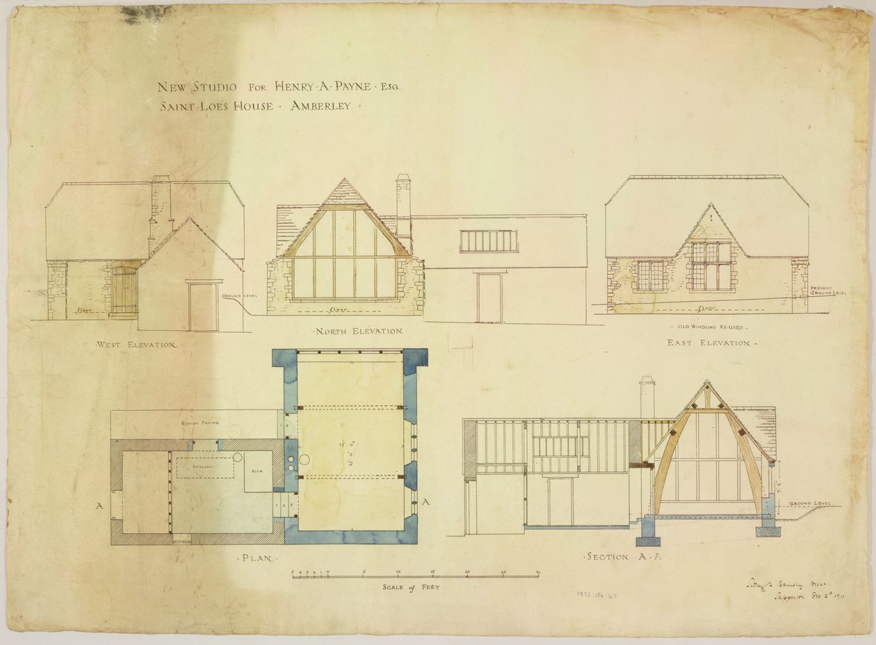 Neues Studio für Henry A. Payne esq. Saint Loes House, Amberley, 2. Februar 1911 von Sidney Barnsley