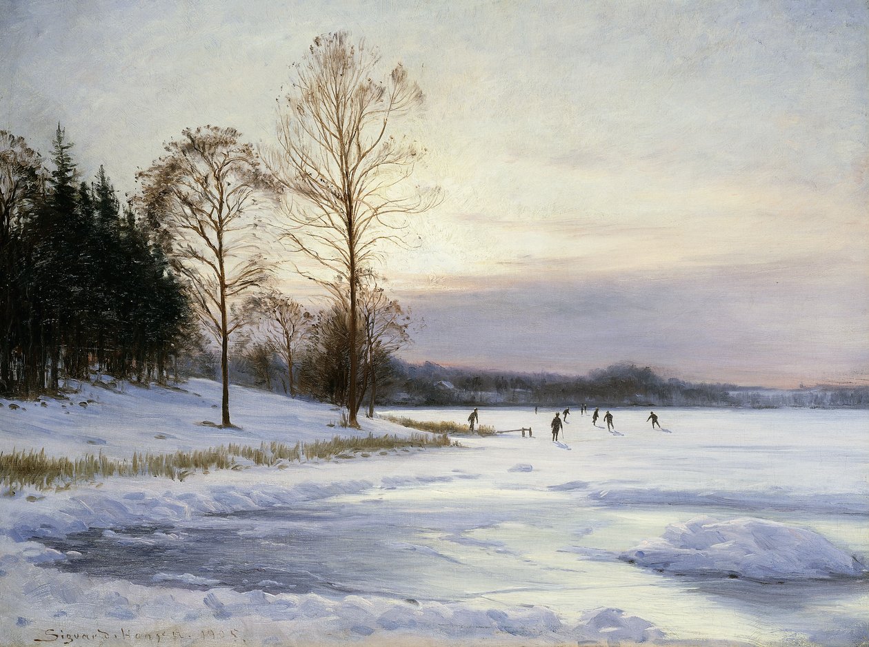 Schlittschuhläufer auf einem gefrorenen Teich von Sigvard Hansen