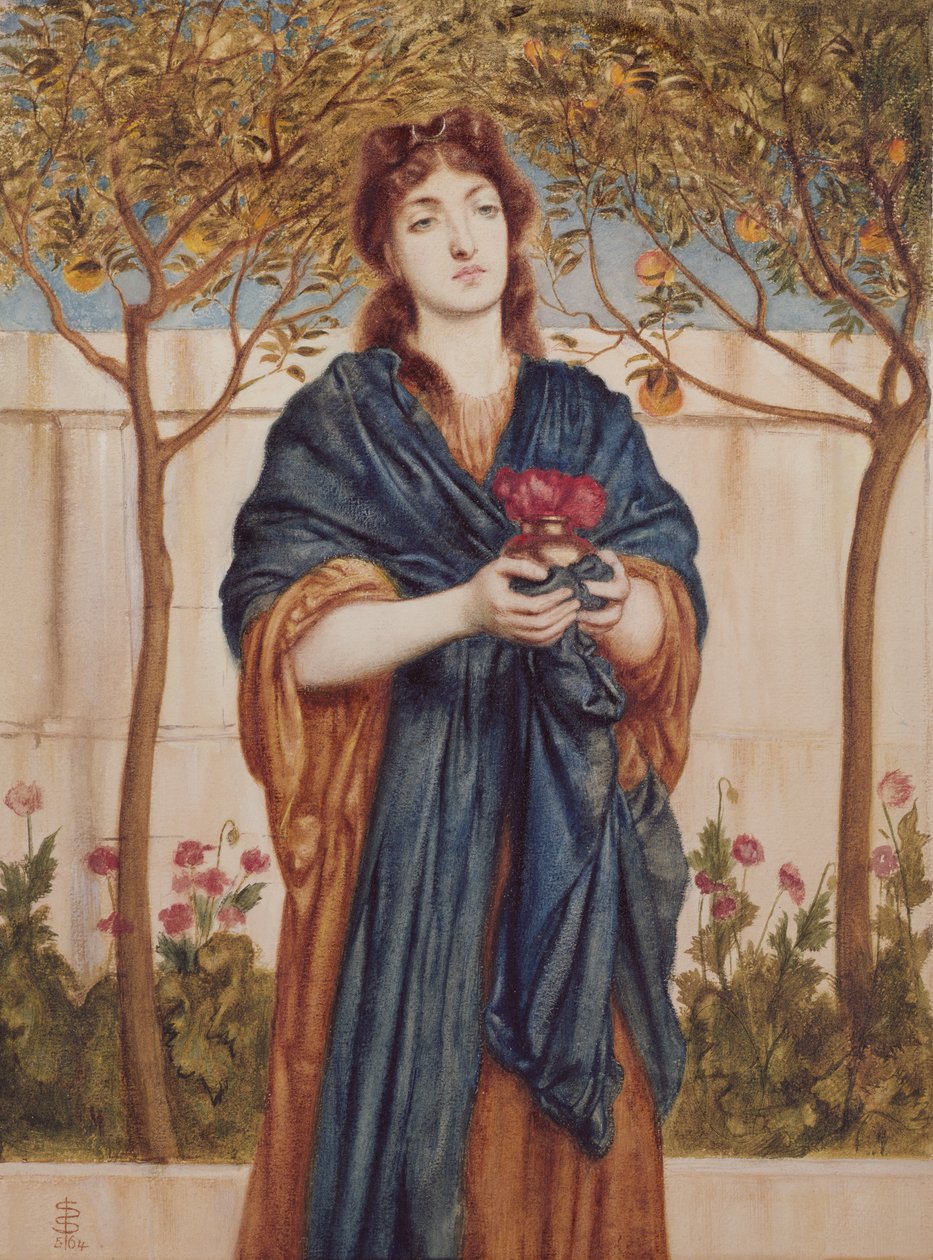 Priesterin, die Mohnblumen opfert, 1864 von Simeon Solomon