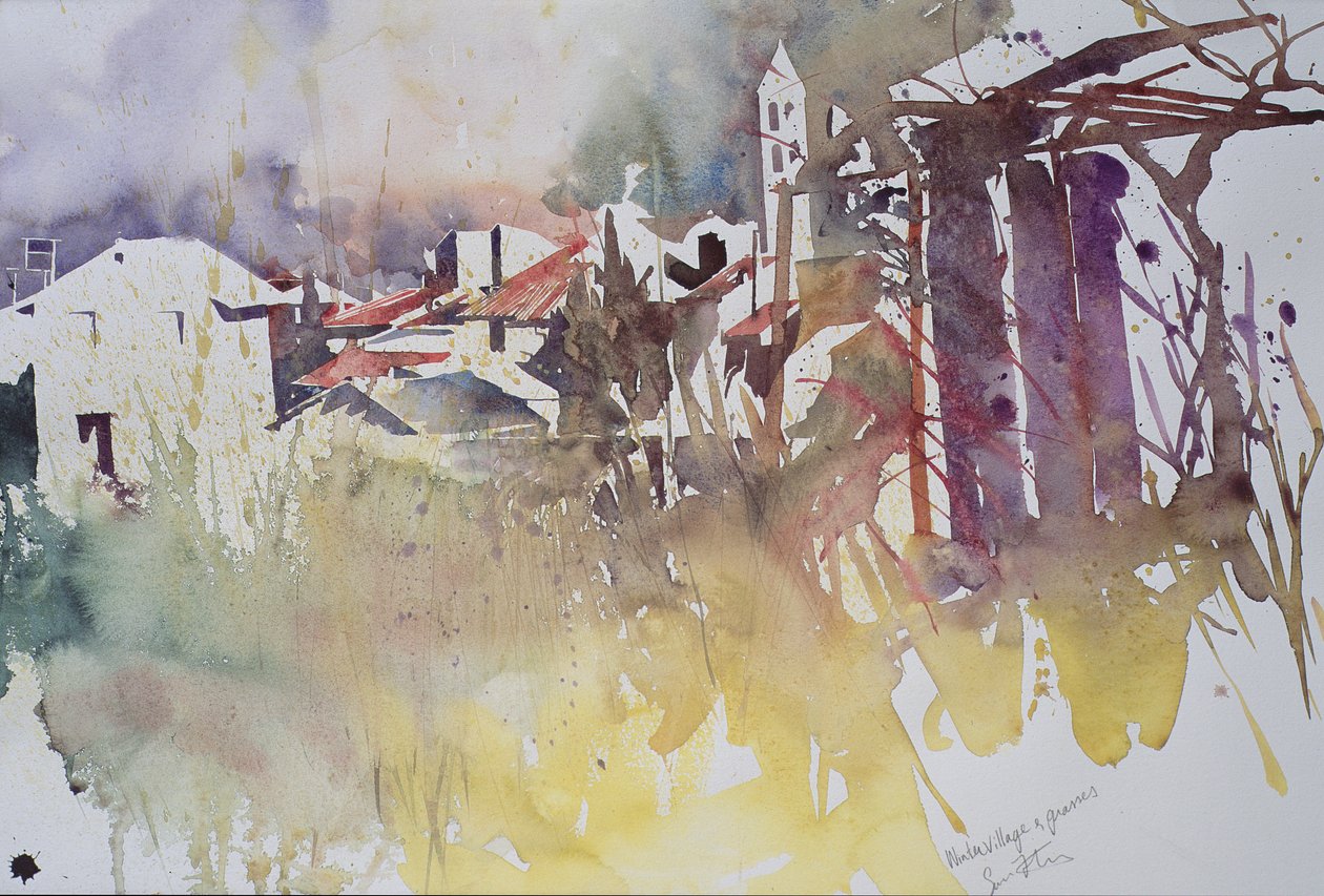 Winterdorf und Gräser, Frankreich, 2008 von Simon Fletcher