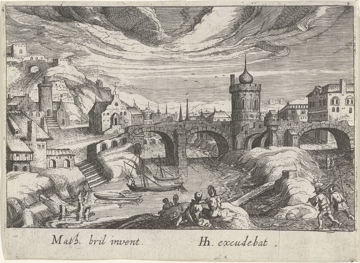 Stadtansicht mit einem Fluss von Simon Frisius