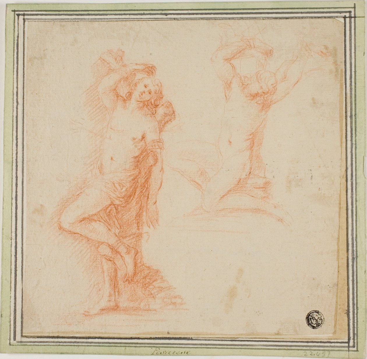 Zwei Skizzen des heiligen Sebastian von Simone Cantarini