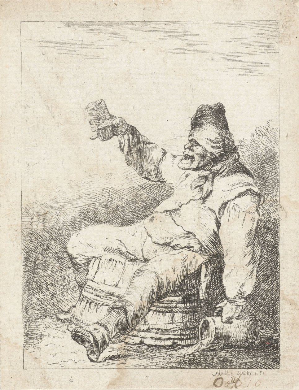 Betrunkener Mann, der auf einem Fass sitzt von Sophia Wilhelmina Evans