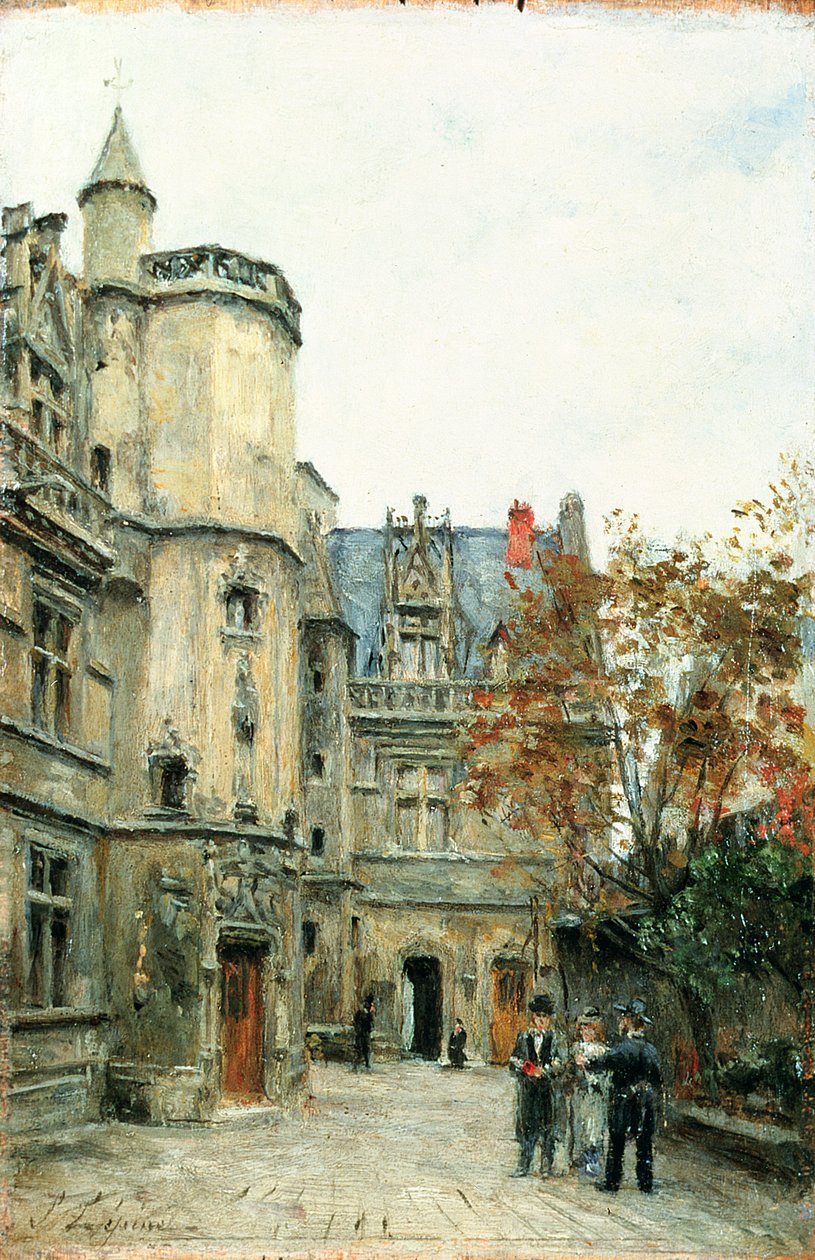 Der Hof des Museums von Cluny, ca. 1878-80 (Panel) von Stanislas Victor Edouard Lepine