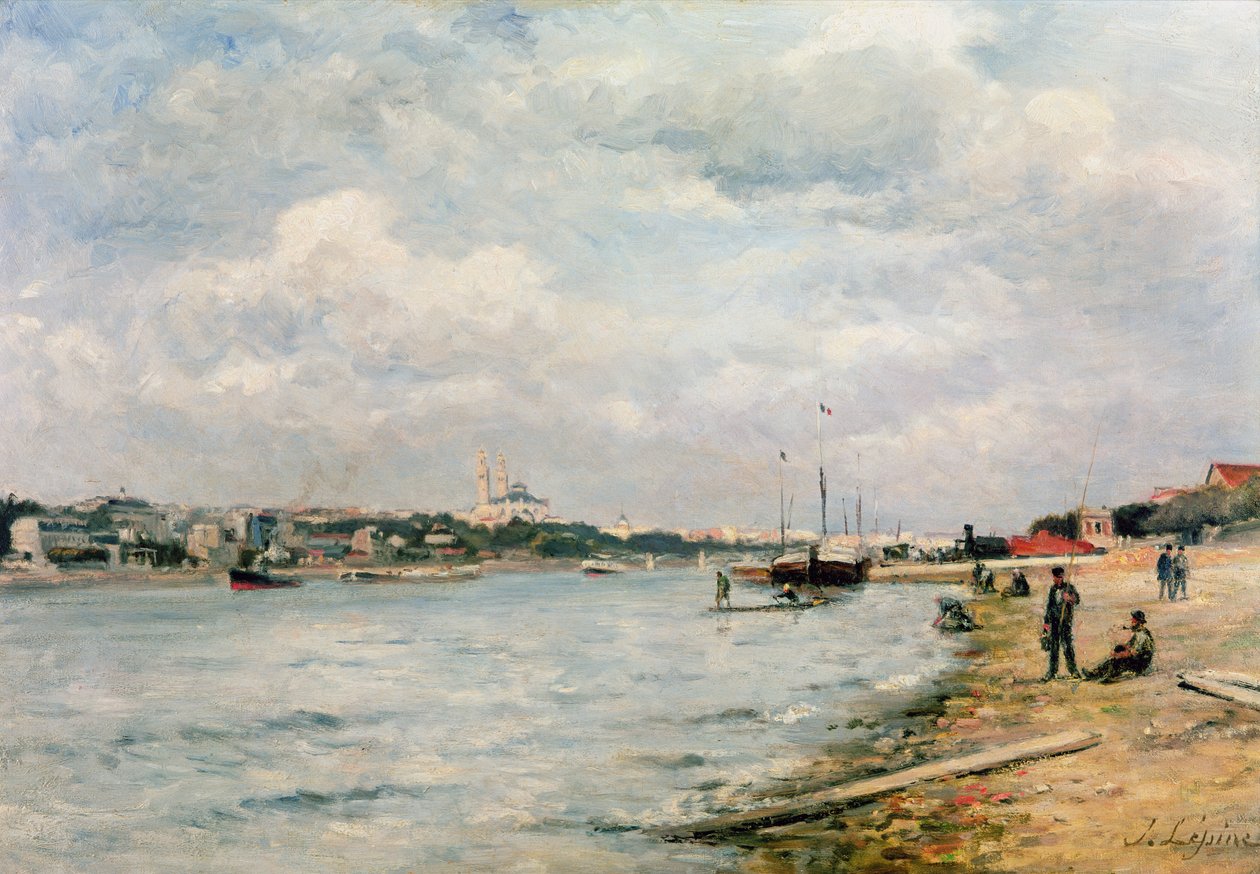 Die Seine bei Passy - das Trocadero und der Hafen von Grenelle von Stanislas Victor Edouard Lepine