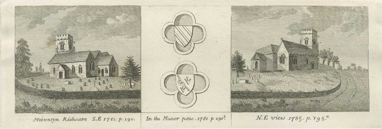 Mavesyn Ridware Kirche: Gravur, 1781 von Stebbing Shaw
