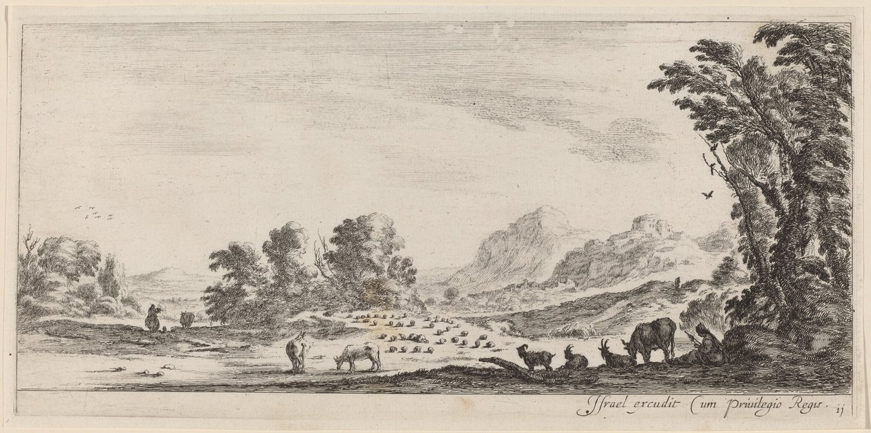 Landschaft mit Hirte, der seine Herde bewacht von Stefano della Bella