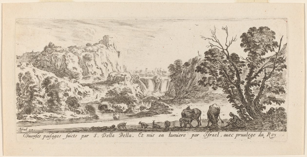 Landschaft mit Wasserfall, 1641 von Stefano della Bella