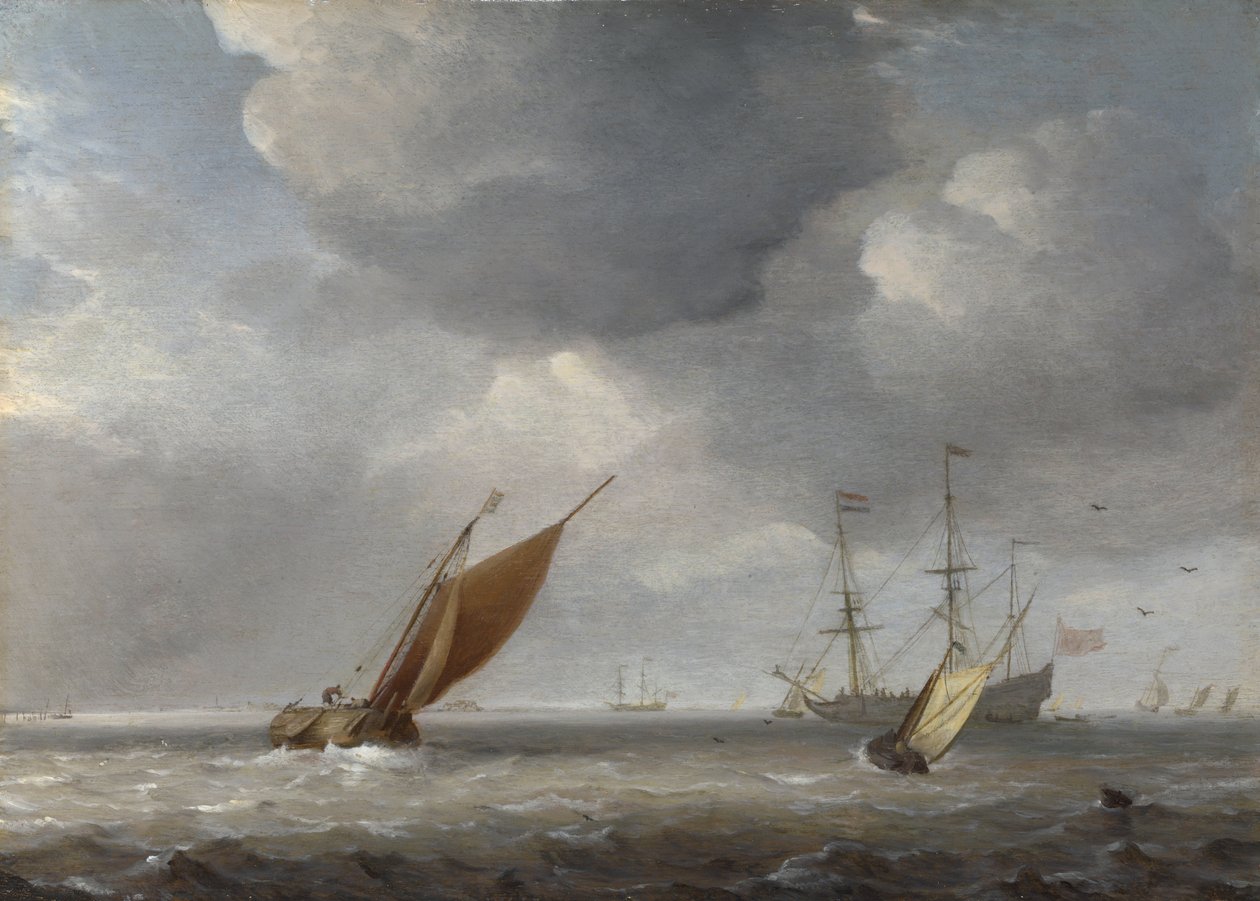 Kleine niederländische Schiffe im Wind von Willem van de Velde the Younger