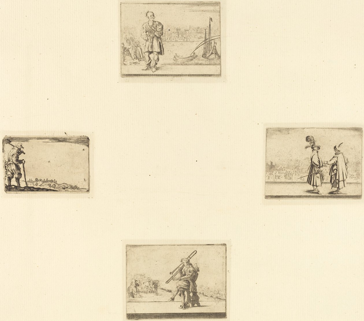 Blatt mit Radierungen von Style of Jacques Callot