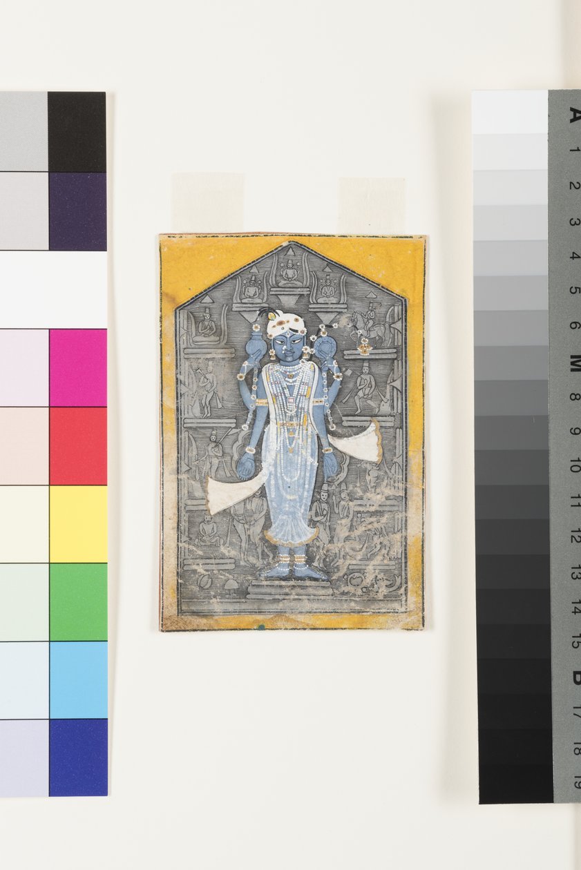Ein Bild von Vishnu umgeben von Basreliefs seiner Avatare, ca. 1780 von Surdhaj Nanag Ram